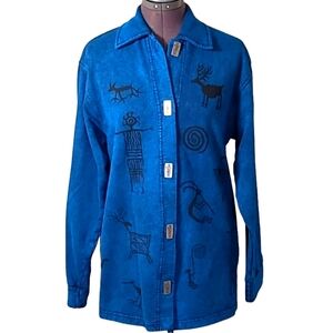 SM Bfofo Vintage 90s Tribal Aztec Petroglyphs Fleece Shacket